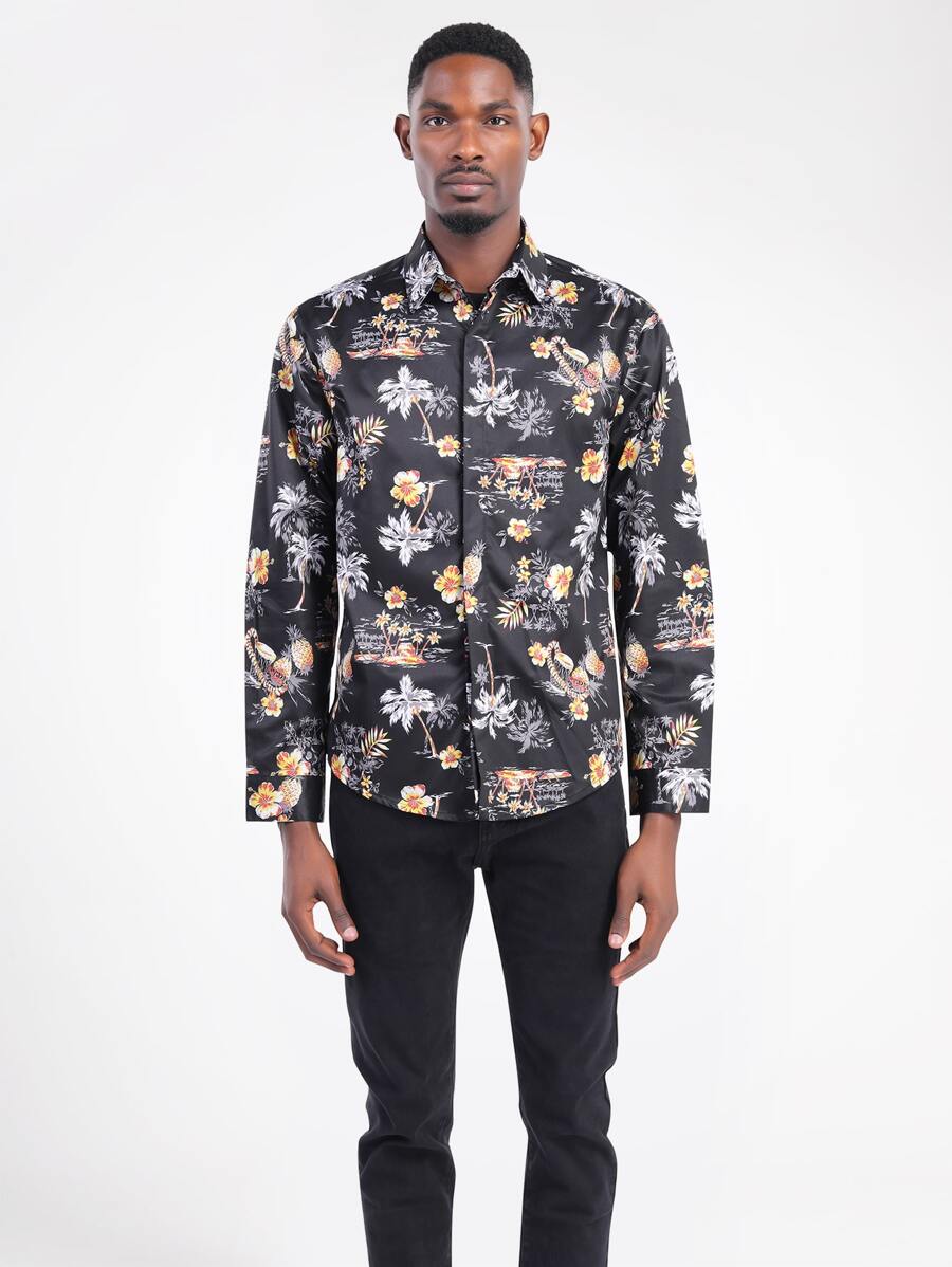 CLOUDSTYLE Men Tropical & Pineapple Print Shirt - Multicolor - View 1