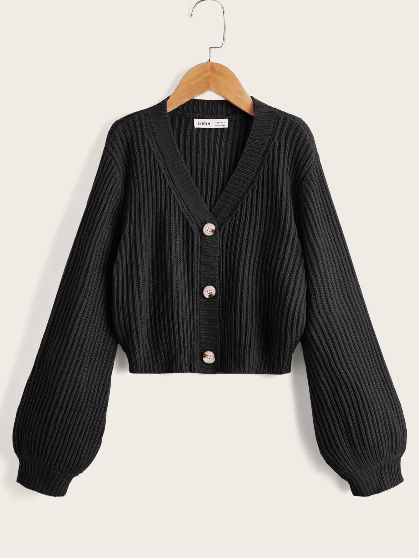 SHEIN 女孩單排釦條紋針織開襟衫 - 黑色 - 查看 1