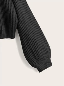 SHEIN 女孩單排釦條紋針織開襟衫 - 黑色 - 查看 3