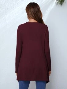 SHEIN LUNE Waffle Knit Waterfall Cardigan - Burgundy - View 2
