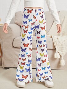 SHEIN Girls Butterfly Print Flare Leg Trousers - Multicolor - View 1
