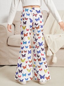 SHEIN Girls Butterfly Print Flare Leg Trousers - Multicolor - View 2