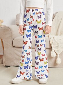SHEIN Girls Butterfly Print Flare Leg Trousers - Multicolor - View 3