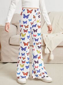 SHEIN Girls Butterfly Print Flare Leg Trousers - Multicolor - View 5