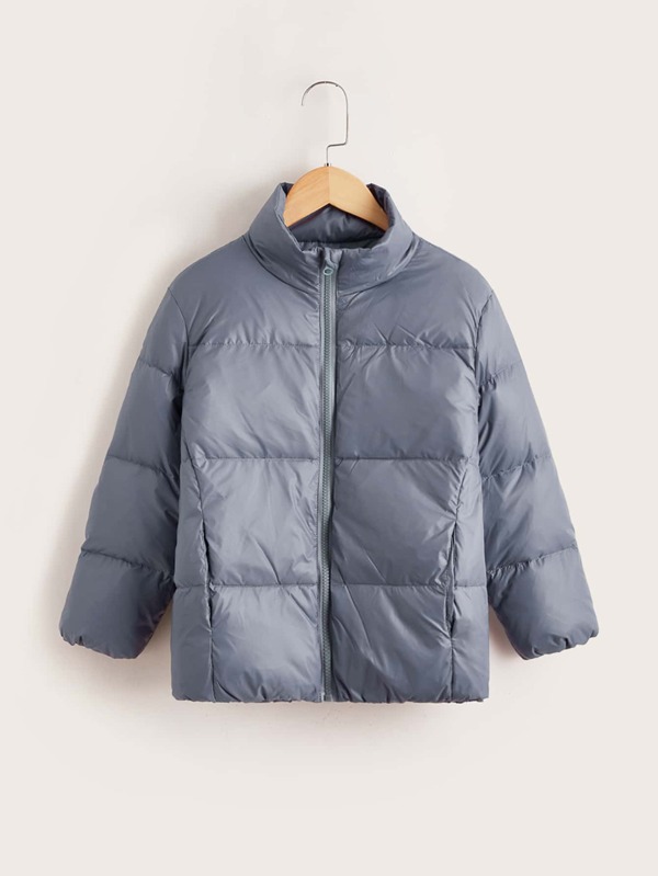 SHEIN Tween Boys Jachetă de iarnă, la modă, matlasată, cu guler vertical
