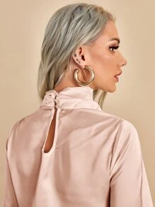 SHEIN Privé Bishop Sleeve Satin Top - Dusty Pink - View 6