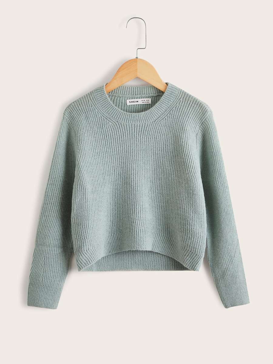 SHEIN Girls High Low Hem Jumper - Mint Green - View 1