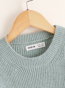 SHEIN Girls High Low Hem Jumper - Mint Green - View 4