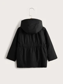 SHEIN Boys Slant Pockets Hooded Coat - Black - View 2