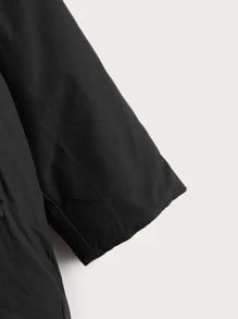 SHEIN Boys Slant Pockets Hooded Coat - Black - View 3