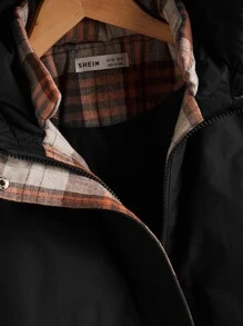 SHEIN Boys Slant Pockets Hooded Coat - Black - View 4