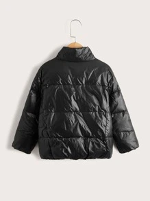 SHEIN Boys Zipper Front Solid Down Coat - Black - View 2