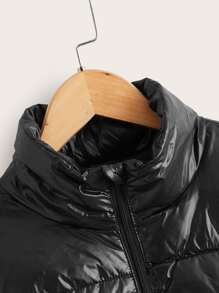 SHEIN Boys Zipper Front Solid Down Coat - Black - View 3