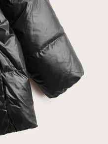 SHEIN Boys Zipper Front Solid Down Coat - Black - View 4