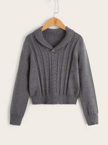 SHEIN Boys Single Button Cable Knit Jumper - Dark Grey - View 1