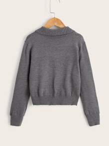 SHEIN Boys Single Button Cable Knit Jumper - Dark Grey - View 2