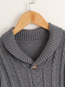 SHEIN Boys Single Button Cable Knit Jumper - Dark Grey - View 3
