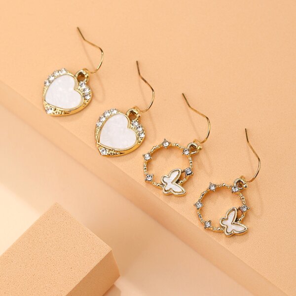 

2pairs Rhinestone Butterfly Decor Drop Earrings, White