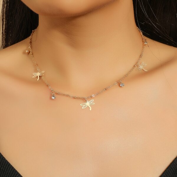 

Rhinestone & Dragonfly Pendant Necklace, Gold