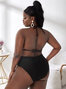 Plus Size Rhinestone Studded Bikini Set Summer Beach - Black - View 2