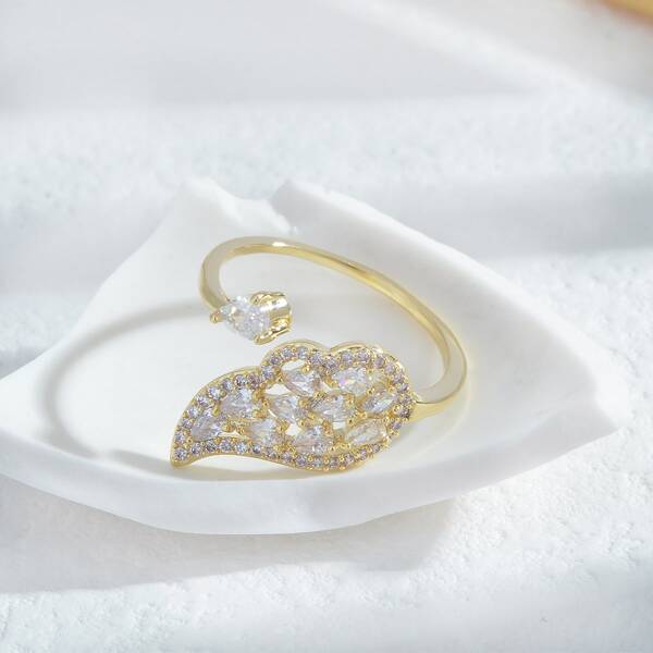 

Открытое кольцо 14K позолоченный с цирконом с крыльями, Золотистый