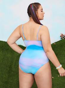Plus Tie Dye Cut-out One Piece Swimsuit - Multicolor - View 2