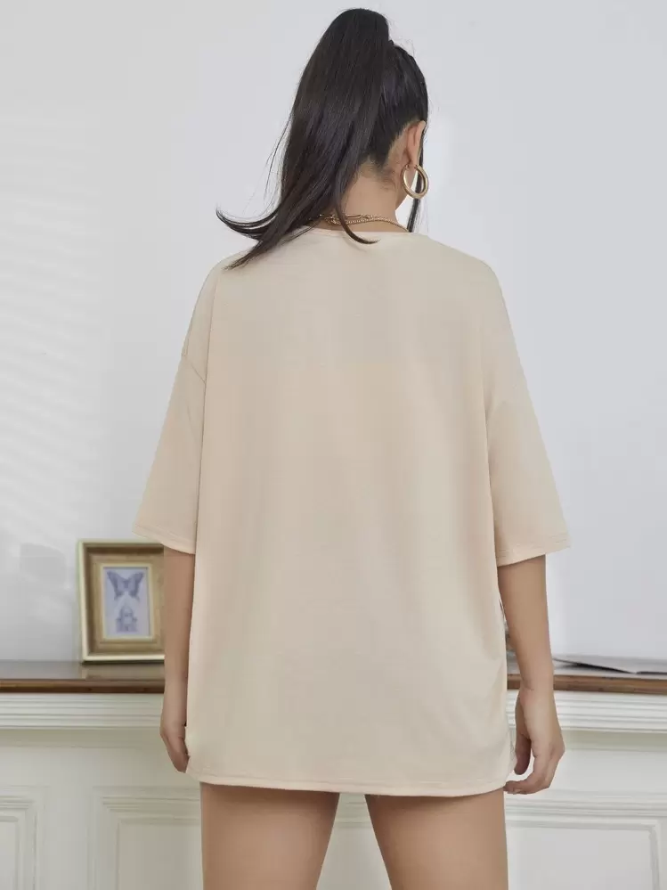 Cartoon Graphic Drop Shoulder Tee - Apricot - View 2