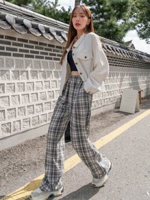 DAZY Plaid Slant Pocket Trousers - Multicolor - View 6