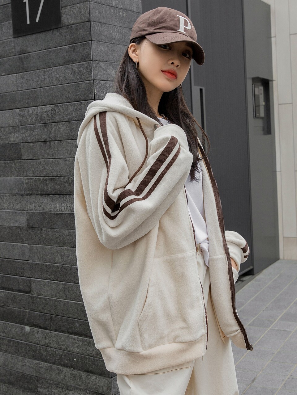 Striped Side Sleeve Hooded Teddy Jacket,Fall Clothes