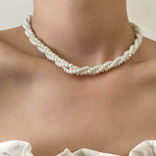 

Faux Pearl Beaded Necklace, White