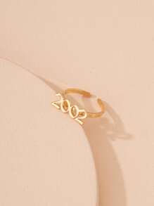 年份編號裝飾袖口戒指 - 金黃色 - 查看 1