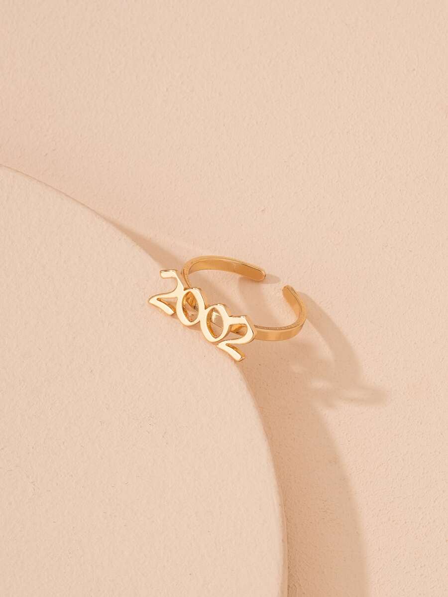 年份編號裝飾袖口戒指 - 金黃色 - 查看 1