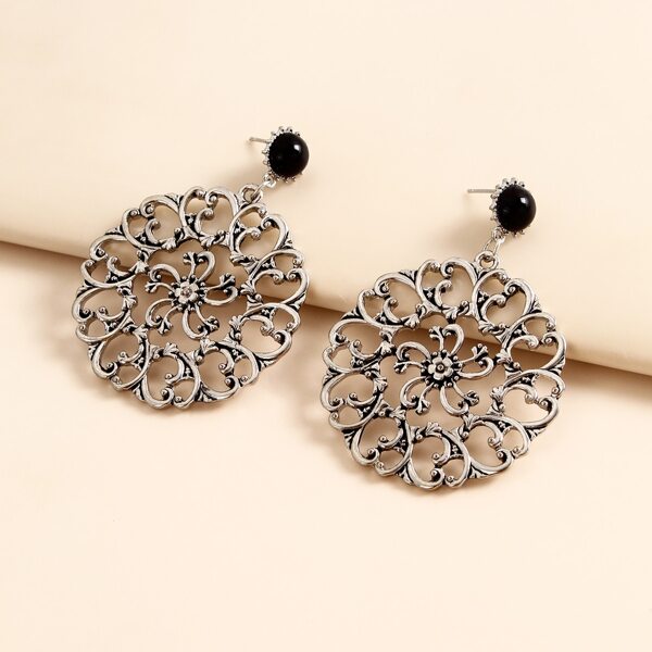

Hollow Out Drop Earrings, Silver
