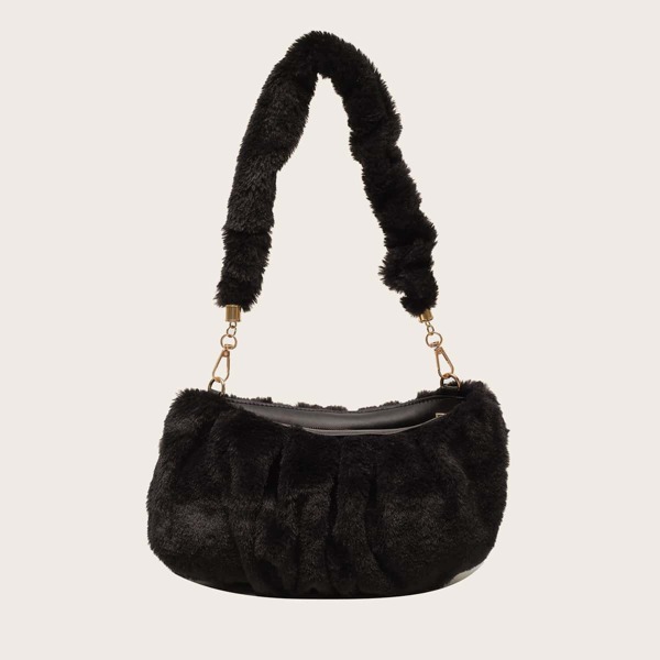 

Minimalist Fluffy Ruched Bag, Black