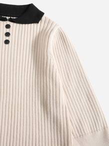 Áo len hai dây bé gái Nút Tương phản ren Gân đan Khối Màu Ăn mặc đẹp - Nhiều màu - Xem 4