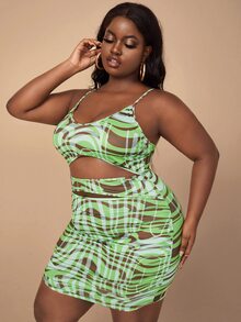 SHEIN SXY Đầm Plus Size Cắt ra Xù Tất cả trên in Gợi cảm - Nhiều màu - Xem 4
