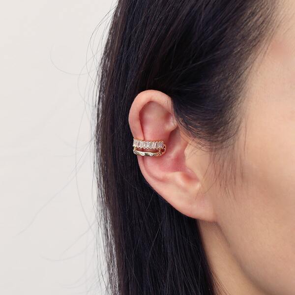

1pc Zircon Decor Ear Cuff, Gold