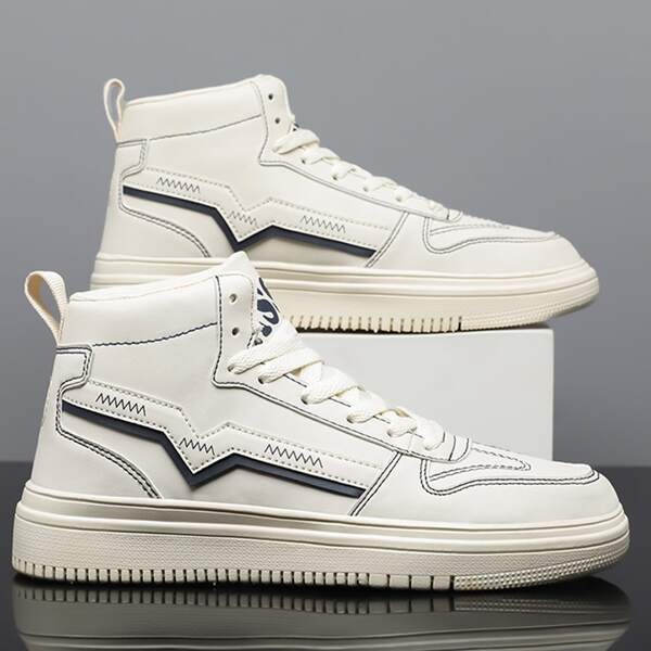 

Men Minimalist Textured High Top Skate Shoes, Beige
