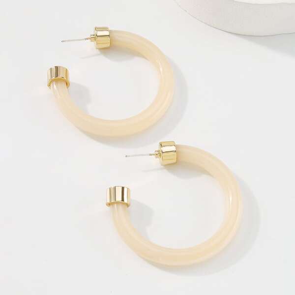 

Simple Cuff Hoop Earrings, Beige