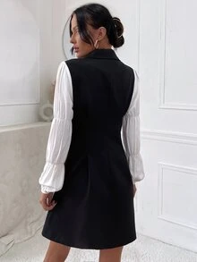 燈籠袖雙排釦西裝洋裝