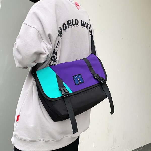 

Men Colorblock Buckle Decor Crossbody Bag, Multicolor