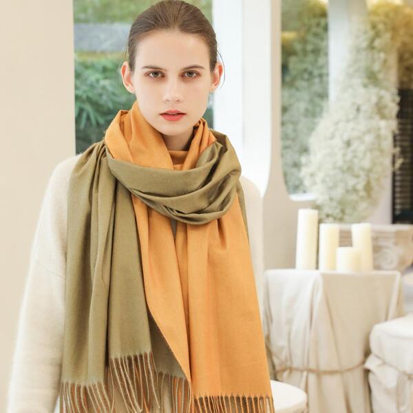 

1pc Fringe Hem Scarf, Multicolor