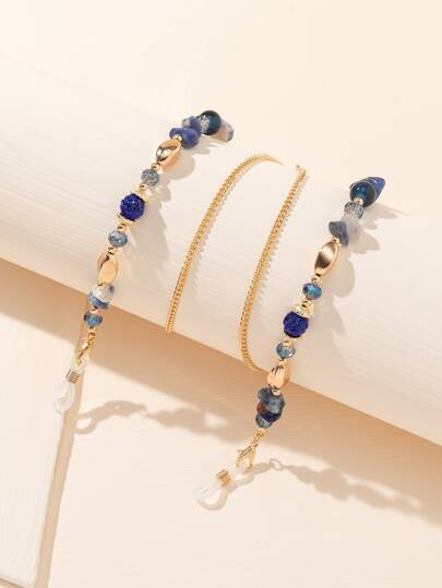 Accesorio de cadena para gafas con turquesa asimétrica y colorida de estilo boho con cadena metálica, adecuado para uso casual y de vacaciones como complemento para mujeres