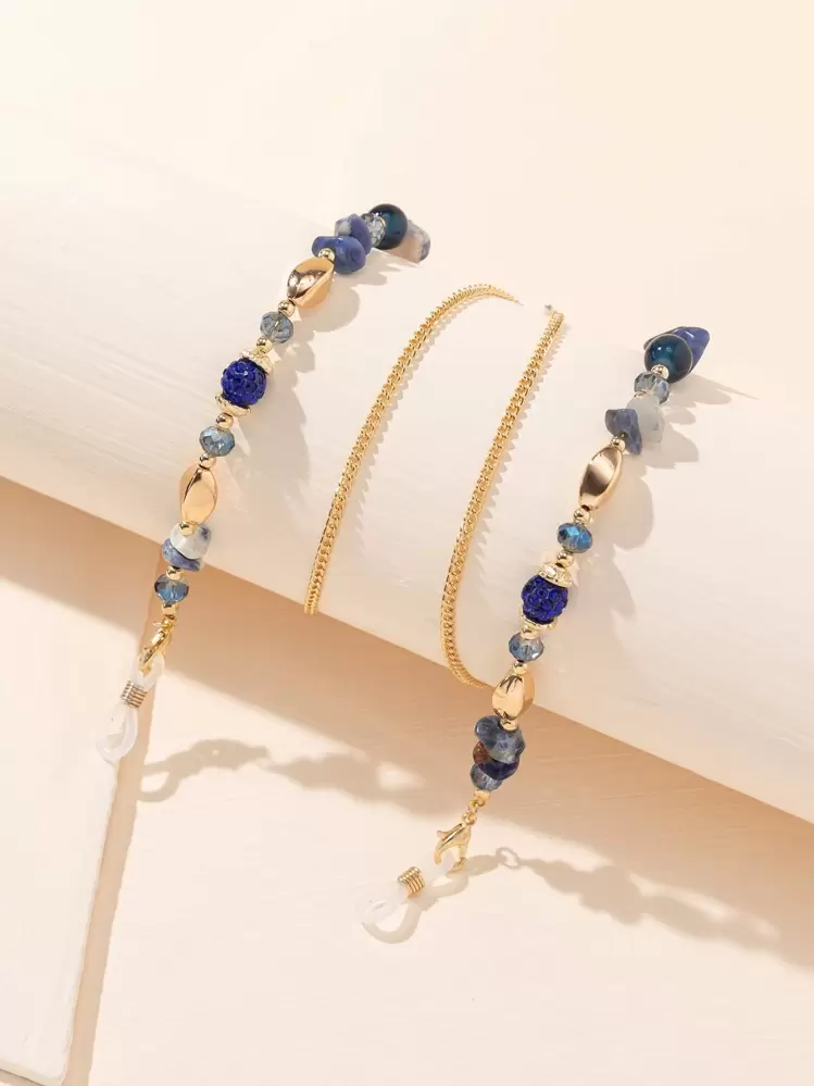 1 Cinturino per occhiali stile boho asimmetrico e colorato con catena metallica in turchese, adatto come accessorio per occhiali per uso casual e vacanze per le donne - Multicolore - Visualizzare 1