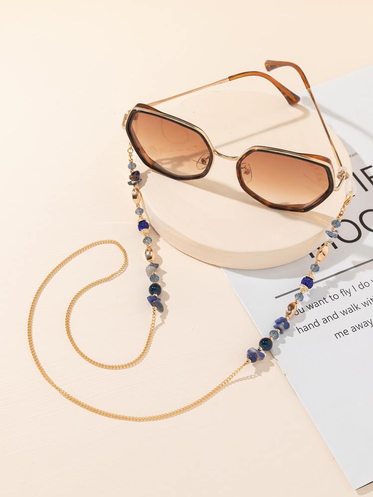 1 Cinturino per occhiali stile boho asimmetrico e colorato con catena metallica in turchese, adatto come accessorio per occhiali per uso casual e vacanze per le donne - Multicolore - Visualizzare 3