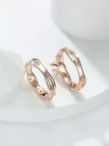 2pcs/set Gorgeous Crossed Four-prong Cubic Zirconia Decorated Ring In Palace Style, Perfect For Weddings, Banquets, Parties, Etc. - Rose Gold - View 2