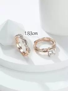 2pcs/set Gorgeous Crossed Four-prong Cubic Zirconia Decorated Ring In Palace Style, Perfect For Weddings, Banquets, Parties, Etc. - Rose Gold - View 3