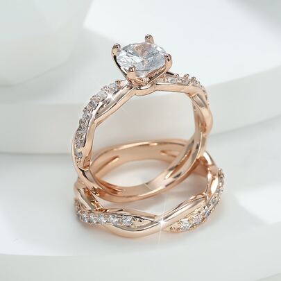 Vanel 2入組/套華麗十字四爪方晶鋯石裝飾宮廷風格戒指，非常適合婚禮、宴會、派對等