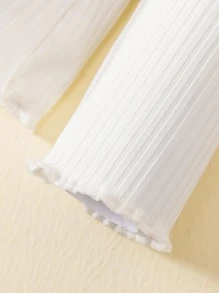 SHEIN Young Girl 3pcs Turtleneck Lettuce Trim Ribbed Knit Tee - Multicolor - View 3