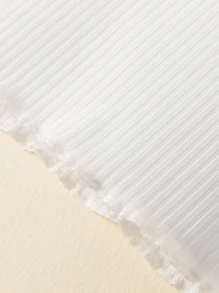 SHEIN Young Girl 3pcs Turtleneck Lettuce Trim Ribbed Knit Tee - Multicolor - View 4